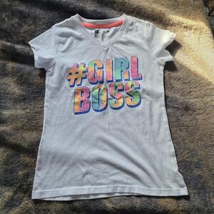 Xersion White Short Sleeve V-Neck Tee with Multicolor #GIRL BOSS Graphic